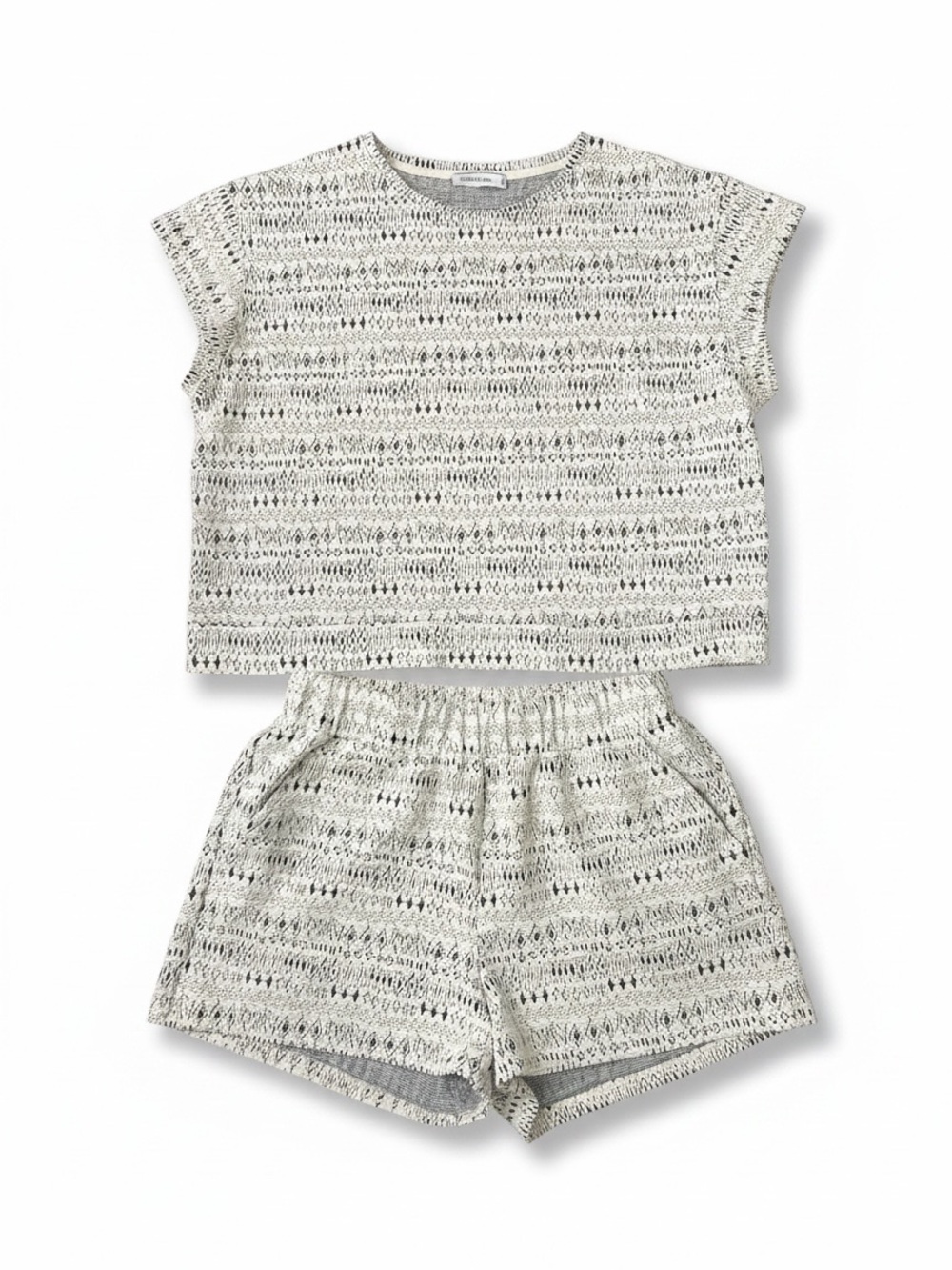 See And Be Seen Black White Patterned Two-Piece Short Set Size Large